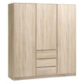 Kleiderschrank aus Holz mit drei Türen und Schubladen, modern und geräumig.